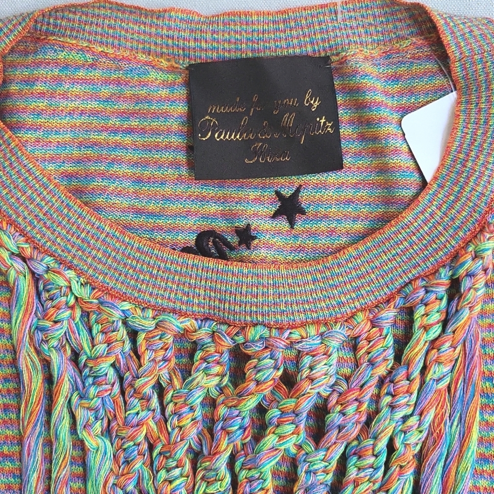NEW$950 LOEWE PAULA IBIZA Striped Crochet Tassel Pullover Hippie Sweater S/M - Picture 4 of 12